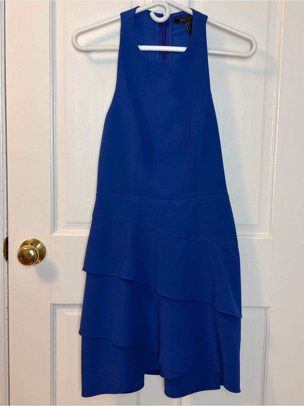 BCBGMAXAZRIA Royal Blue Tiered Chesney Dress with Cutouts At Back, Size 4